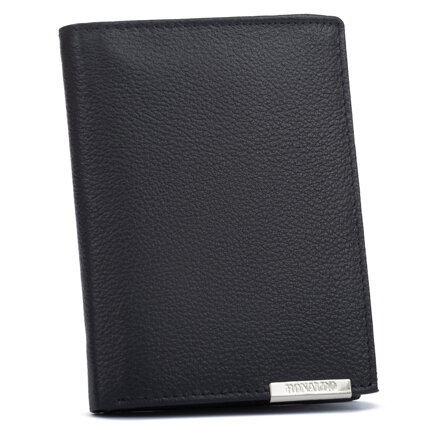 Duży, skórzany portfel męski w czarnym kolorze bez zapięcia zewnętrznego - 4U Cavaldi