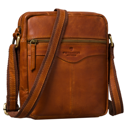 Hnedá malá pánska mestská crossbody taška z prírodnej kože Peterson