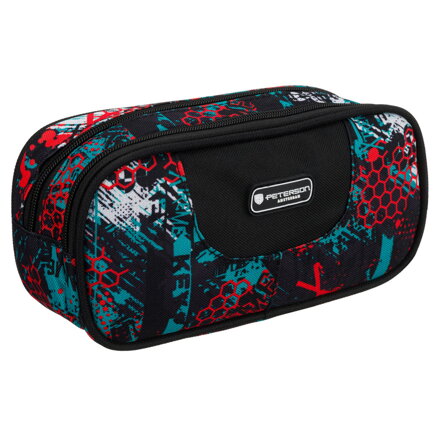 Wzorzysty piórnik szkolny z poliestru zapinany suwakami - Peterson