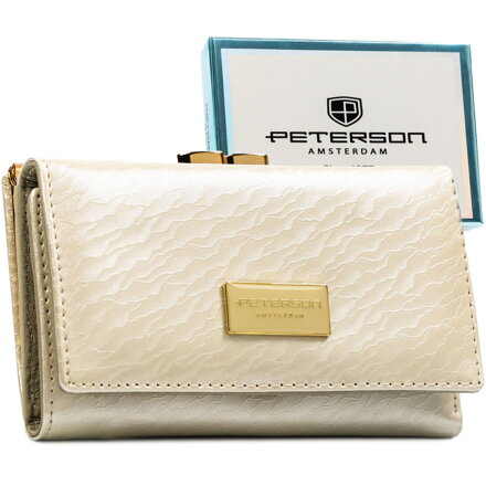 Portfel damski w kolorze ecru zamykany na zatrzask i bigiel - Peterson