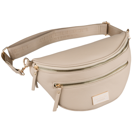 Malá béžová dámska crossbody taška z ekologickej kože na zips s nastaviteľným popruhom