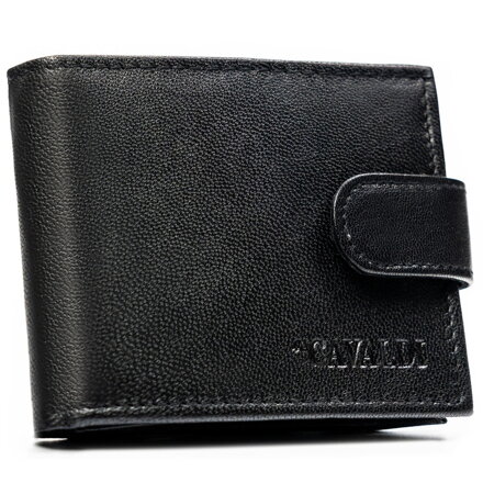 Niewielki czarny portfel męski ze skóry naturalnej z systemem RFID zamykany zatrzaskiem - 4U Cavaldi