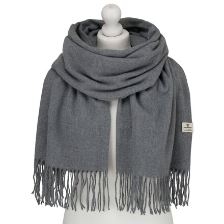 Szary, elegancki szalik damski z poliestru z frędzlami - Peterson