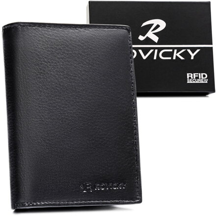 Duży portfel męski ze skóry naturalnej w czarnym kolorze, mieszczący dowód rejestracyjny - Rovicky