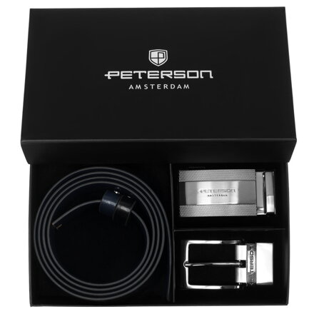 Zestaw prezentowy: dwustronny pasek skórzany w granatowym i czarnym kolorze - Peterson