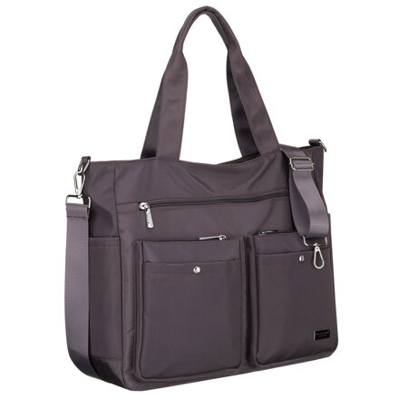Pojemna torba damska w szarym kolorze z przegrodą na laptopa wykonana z poliestru - Peterson