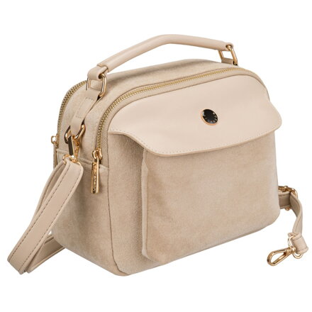 Malá módna béžová dámska crossbody kabelka z ekologickej kože so zapínaním na zips