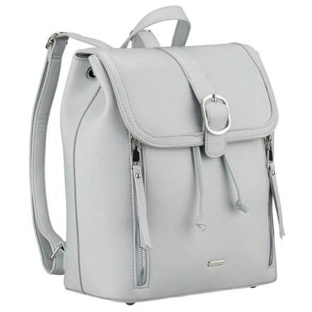 Pojemny plecak damski ze skóry ekologicznej w szarym kolorze wyposażony w nóżki ochronne - Rovicky