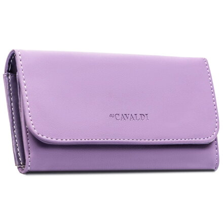 Duży portfel damski ze skóry ekologicznej w fioletowym kolorze z kieszonką zewnętrzną, zamykany na zatrzask - 4U Cavaldi