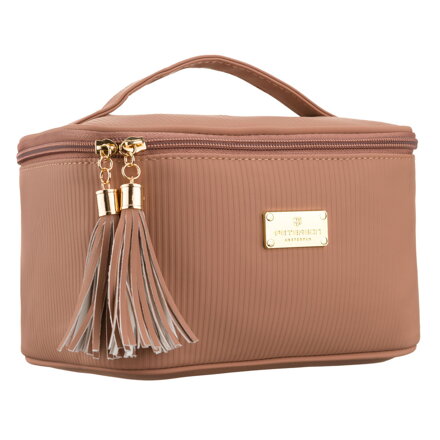 Praktyczna kosmetyczka z tkaniny syntetycznej w beżowym kolorze, jednokomorowa - Peterson