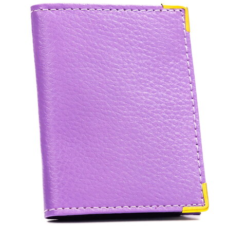Fioletowe etui na karty w orientacji pionowej wykonane ze skóry naturalnej