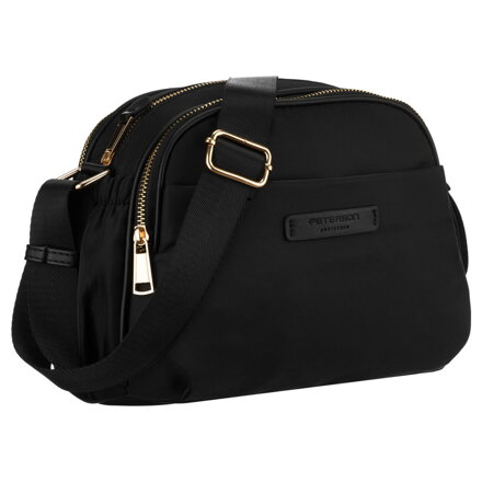 Nylonowa, czarna listonoszka damska, jednokomorowa z sześcioma kieszeniami - Peterson Nylonowa, czarna listonoszka damska, jednokomorowa z sześcioma kieszeniami - Peterson