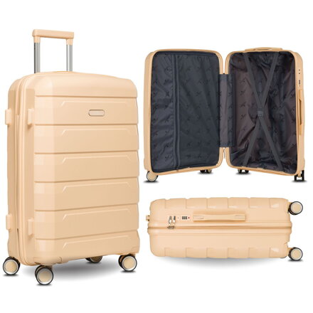 Beżowa walizka z polipropylenu z wysuwaną, teleskopową rączką i zamkiem szyfrowanym - Peterson Beżowa walizka z polipropylenu z wysuwaną, teleskopową rączką i zamkiem szyfrowanym - Peterson