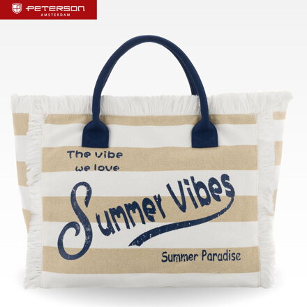 Veľká bielo-béžová dámska plážová taška so zapínaním na zips