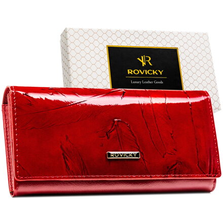 Veľká horizontálna dámska peňaženka z lakovanej prírodnej kože s RFID ochranou so zapínaním na patent Rovicky