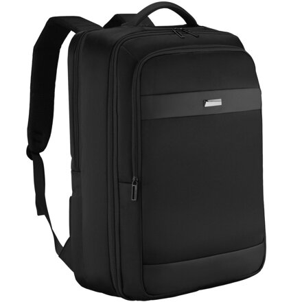 Podróżny, czarny plecak wykonany z poliestru, zawieszony na regulowanych szelkach - Peterson