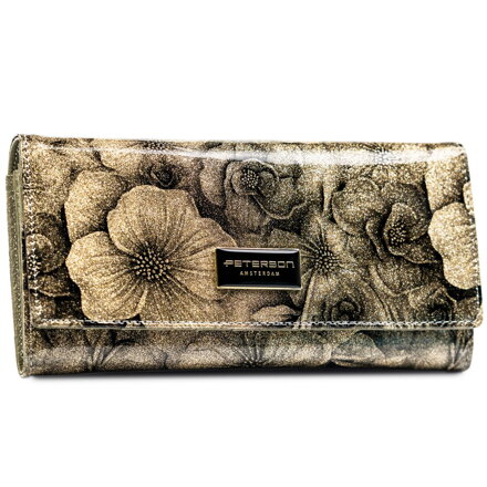 Zlatá, lakovaná kožená dámska peňaženka s kvetmi - RFID STOP Peterson