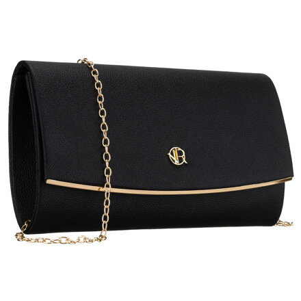 Czarna kopertówka damska wykonana ze skóry ekologicznej, zapinana klipsem magnetycznym - Rovicky Czarna kopertówka damska wykonana ze skóry ekologicznej, zapinana klipsem magnetycznym - Rovicky