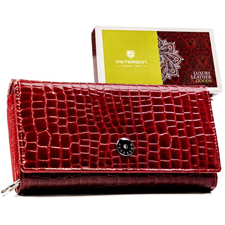 Klasyczny, duży portfel damski ze skóry naturalnej w czerwonym kolorze - Peterson