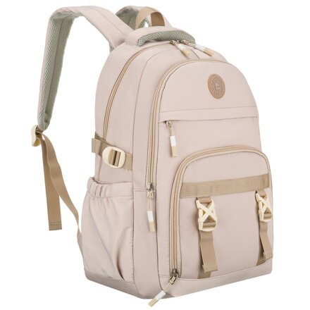 Beżowy, modny plecak szkolny z poliestru zawieszony na regulowanych szelkach - Peterson