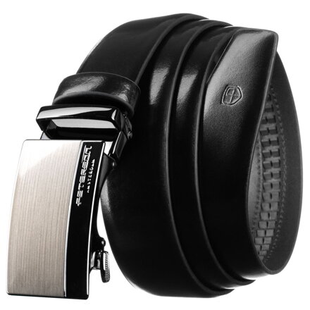 Męski pasek skórzany w czarnym kolorze z automatyczną, srebrną klamrą - Peterson Męski pasek skórzany w czarnym kolorze z automatyczną, srebrną klamrą - Peterson