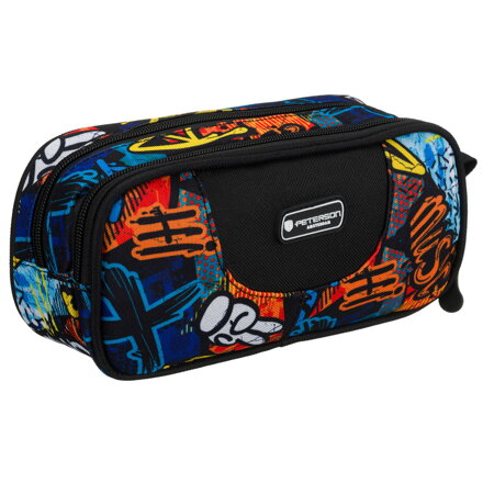 Pojemny piórnik szkolny z poliestru ze wzorem imitującym graffiti, zapinany suwakami - Peterson