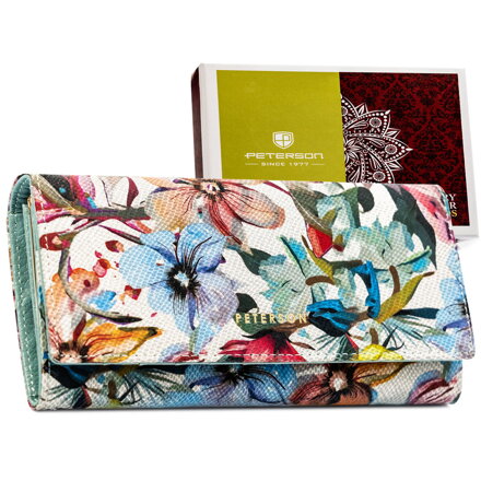 Kwiatowy portfel damski ze skóry naturalnej wyposażony w system RFID - Peterson