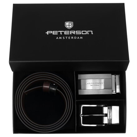 Zestaw prezentowy: dwustronny pasek skórzany w brązowym i czarnym kolorze - Peterson