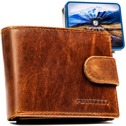 Skórzany, jasnobrązowy portfel męski zamykany na zatrzask - Peterson