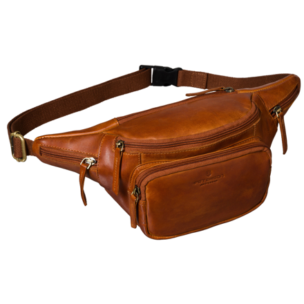 Malá hnedá módna pánska crossbody ľadvinka z prírodnej kože na zips