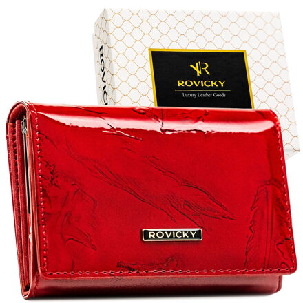 Stredne veľká červená dámska peňaženka z lakovanej prírodnej kože s RFID ochranou Rovicky