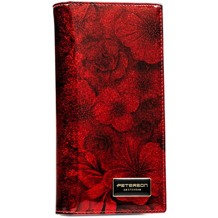 Červená, vertikálna, kvetinová dámska peňaženka z pravej a umelej kože - RFID STOP Peterson
