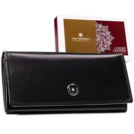 Duży, skórzany portfel damski w czarnym kolorze zamykany na zatrzask - Peterson