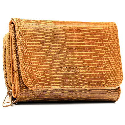 Mały, brązowy portfel damski ze skóry ekologicznej zamykany na suwak i zatrzask - 4U Cavaldi