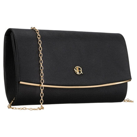 Czarna, wizytowa torebka damska wykonana z tkaniny syntetycznej - Rovicky Czarna, wizytowa torebka damska wykonana z tkaniny syntetycznej - Rovicky