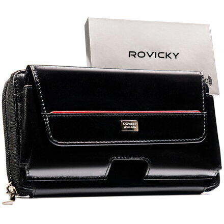 Skórzana, czarna saszetka męska z systemem RFID - Rovicky
