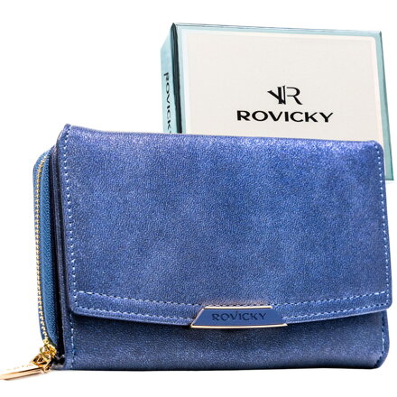 Średni portfel damski ze skóry ekologicznej w granatowym kolorze - Rovicky