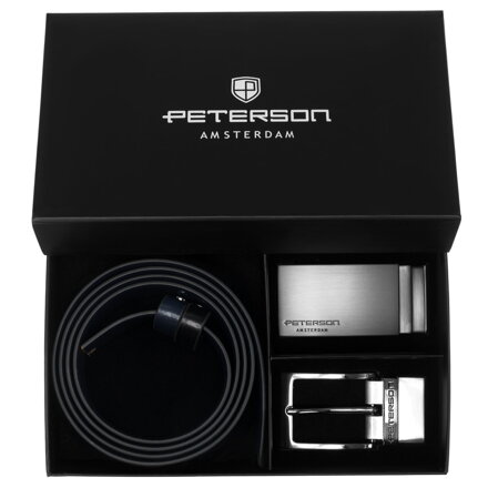 Zestaw prezentowy: dwustronny pasek skórzany w granatowym i czarnym kolorze - Peterson