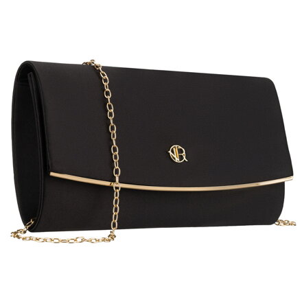 Czarna, wizytowa torebka damska wykonana z tkaniny syntetycznej z wewnętrzną kieszonką - Rovicky Czarna, wizytowa torebka damska wykonana z tkaniny syntetycznej z wewnętrzną kieszonką - Rovicky