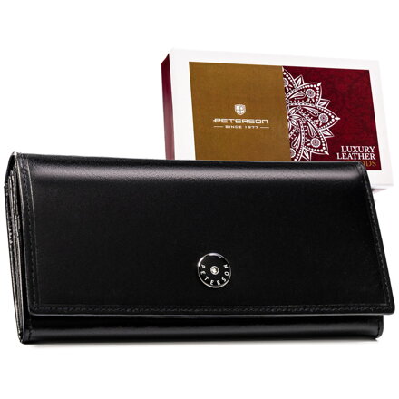 Elegancki, skórzany portfel damski w czarnym kolorze zamykany na zatrzask - Peterson