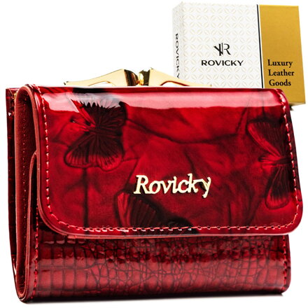Mały, czerwony portfel damski ze skóry naturalnej z systemem RFID - Rovicky