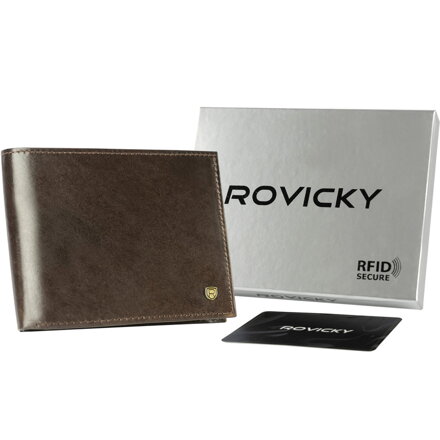 Elegantná kožená pánska peňaženka v hnedej farbe s RFID systémom - Rovicky