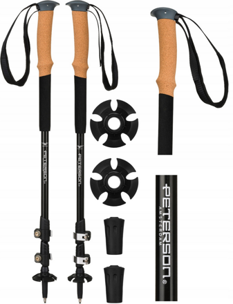 Nastaviteľné, čierne hliníkové trekingové palice - Peterson