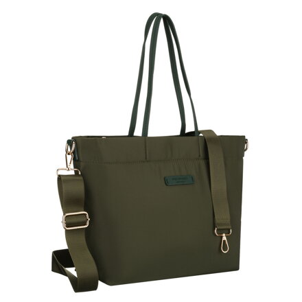 Zielona shopperka damska z nylonu, jednokomorowa z doczepianym, regulowanym paskiem - Peterson Zielona shopperka damska z nylonu, jednokomorowa z doczepianym, regulowanym paskiem - Peterson