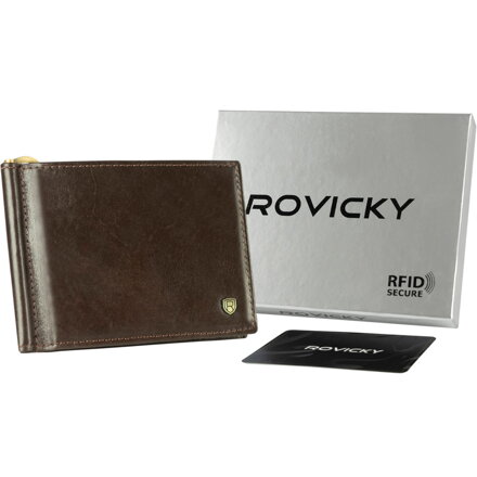 Pánska hnedá kožená peňaženka na bankovky s RFID systémom - Rovicky
