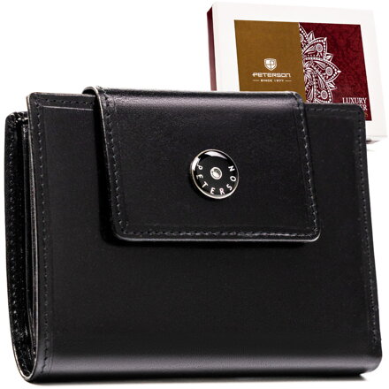Skórzany, kompaktowy portfel damski w czarnym kolorze - Peterson