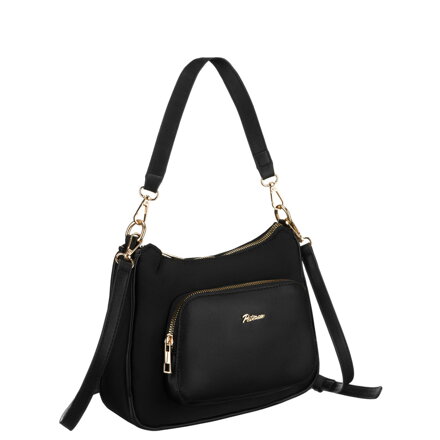 Czarna listonoszka damska z nylonu i skóry ekologicznej zawieszona na uchwytach i dopinanym pasku - Peterson Czarna listonoszka damska z nylonu i skóry ekologicznej zawieszona na uchwytach i dopinanym pasku - Peterson