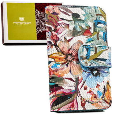 Duży portfel-piórnik damski ze skóry naturalnej w kwiatowy wzór - Peterson