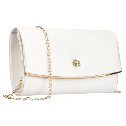 Kopertówka damska wykonana z tkaniny syntetycznej w białym kolorze, zawieszona na łańcuszku - Rovicky Kopertówka damska wykonana z tkaniny syntetycznej w białym kolorze, zawieszona na łańcuszku - Rovicky