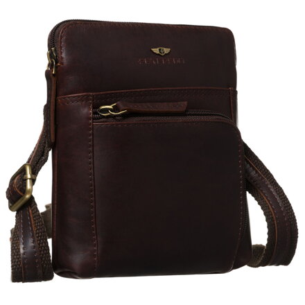 Brązowa, skórzana listonoszka męska zawieszona na regulowanym pasku - Peterson